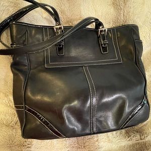 VINTAGE COACH BLACK LEATHER, SATCHEL HOBO SHOULDER BAG